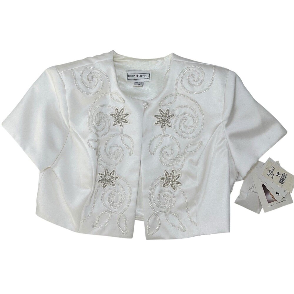 Jessica McClintock Bridal Satin Beaded Bolero Jacket Size 10 NWT Vintage Wedding